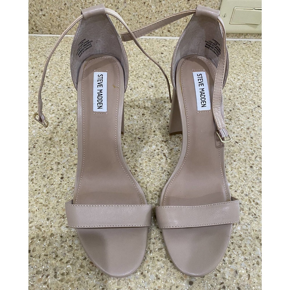 Steve Madden Carrson Leather Sandals With Ankle Strap and Block Heels in Blush